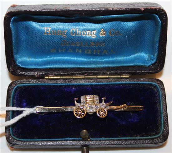 Diamond bar brooch, displated in Shanghai box